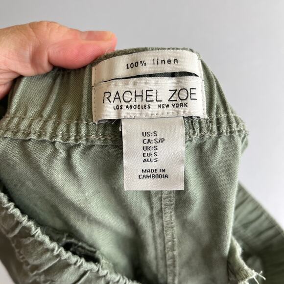 Green Linen Ankle Pant by Rachel Zoe Elastic Waist Cargo Pant Casual Summer S - Picture 7 of 9